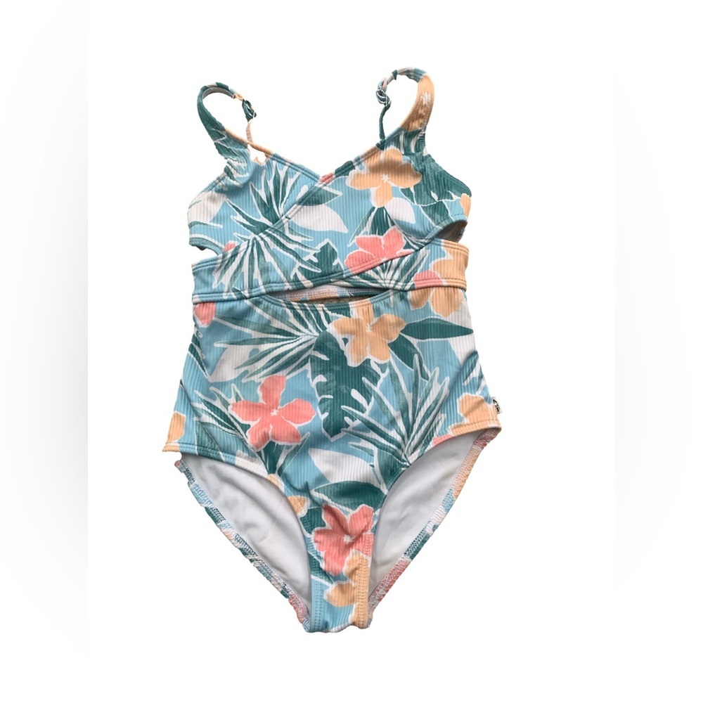 Abercrombie Kids Size 7/8 One Piece Floral Swimsuit Cutouts Blue Pink Beach